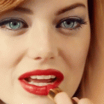 emma-stone-putting-on-red-lipstick-applying-lip-stick-gif